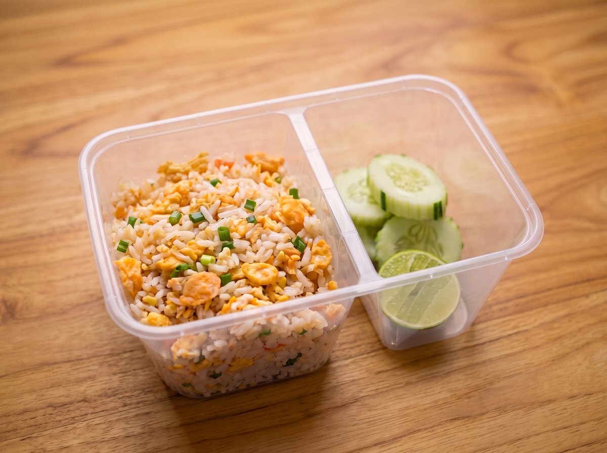 ข้าวผัดไข่ ในกล่องข้าวสองช่อง