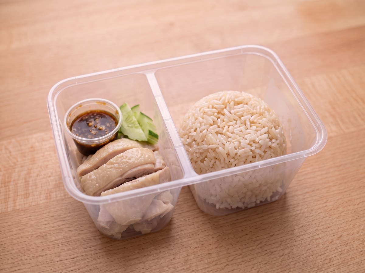 ข้าวมันไก่ ในกล่องข้าวสองช่อง