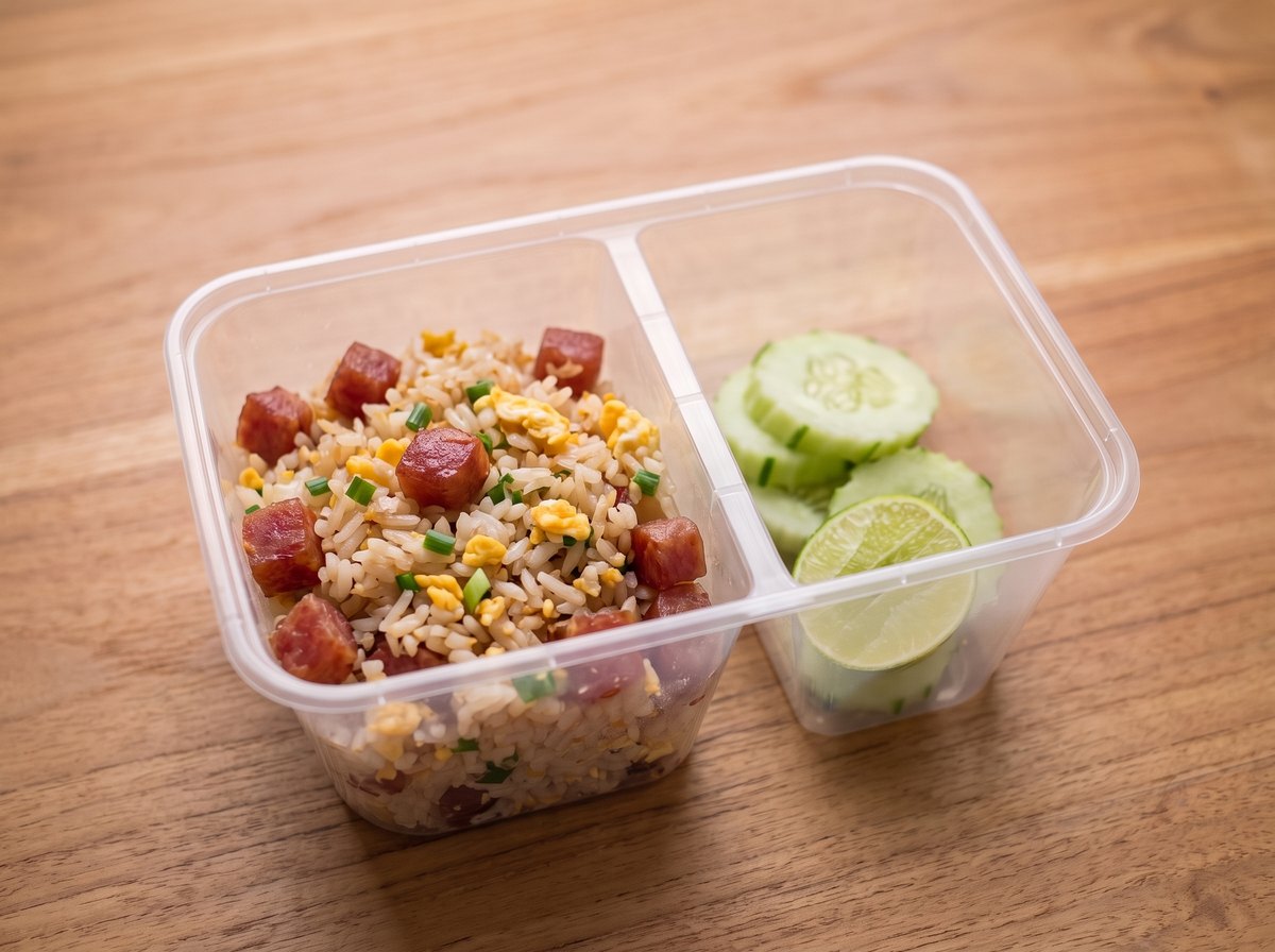 ข้าวผัดกุนเชียง ในกล่องข้าวสองช่อง
