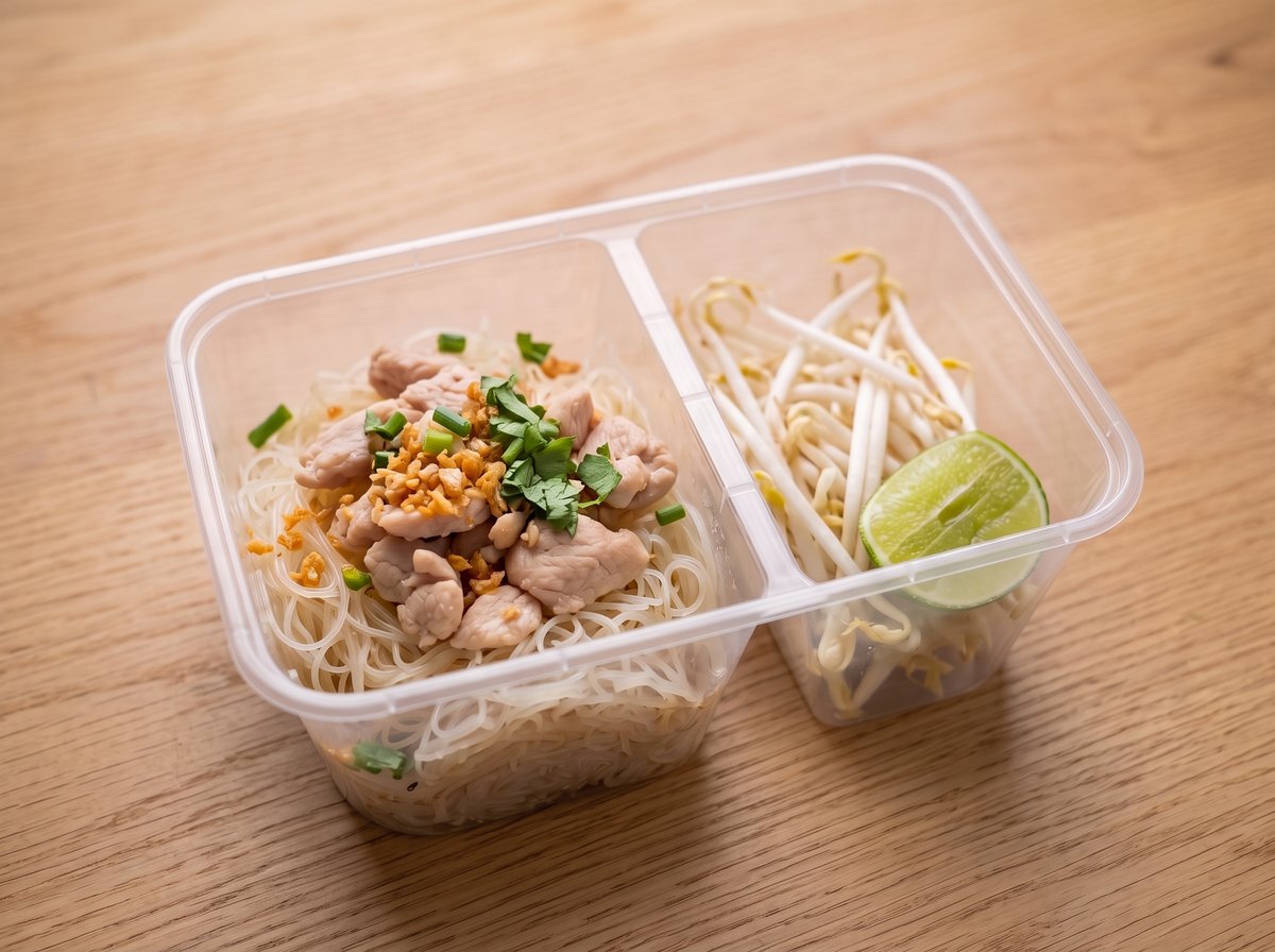 เส้นหมี่ก๋วยเตี๋ยวแห้ง ในกล่องข้าวสองช่อง