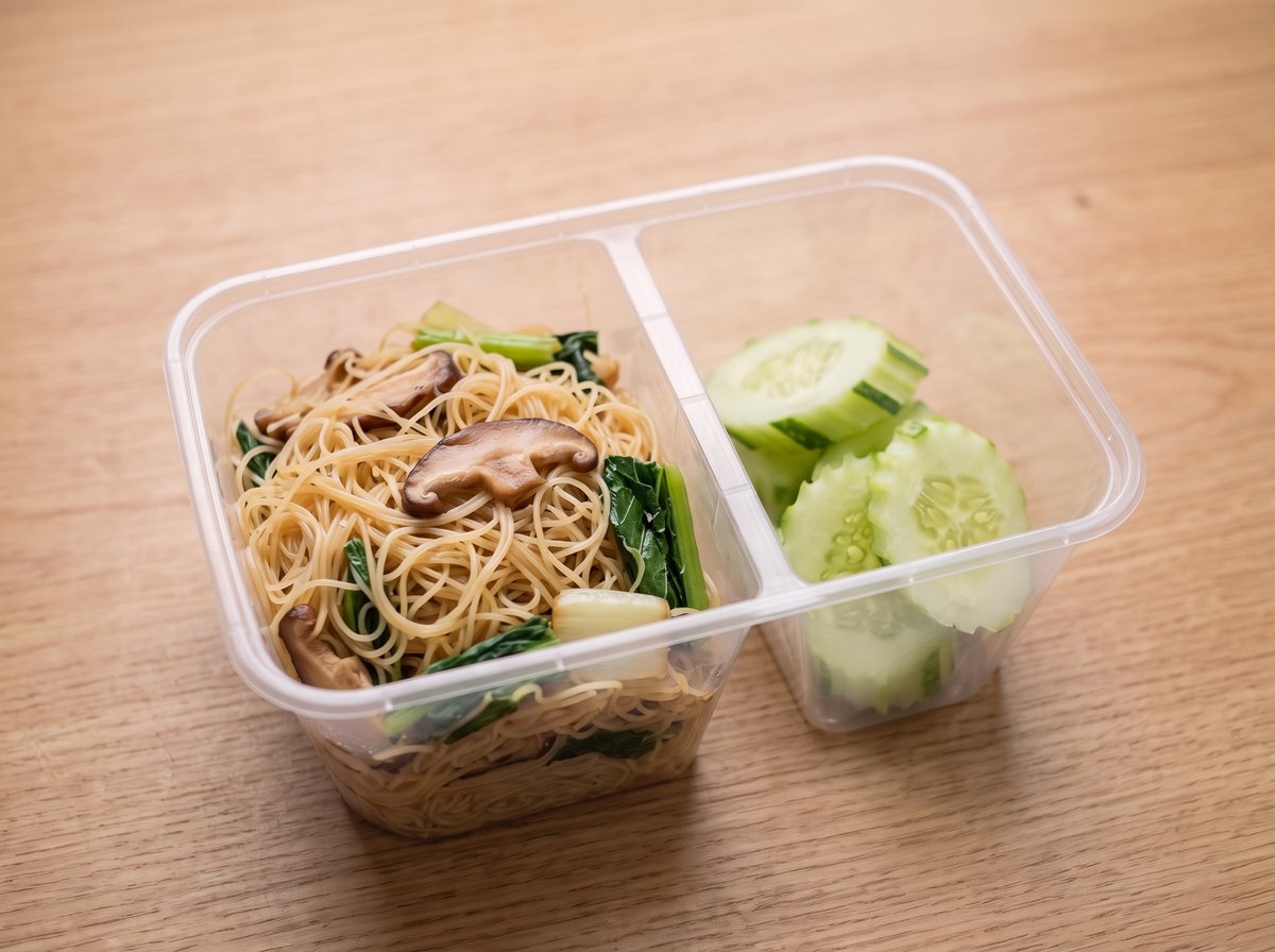 หมี่ซั่วเห็ดหอม ในกล่องข้าวสองช่อง