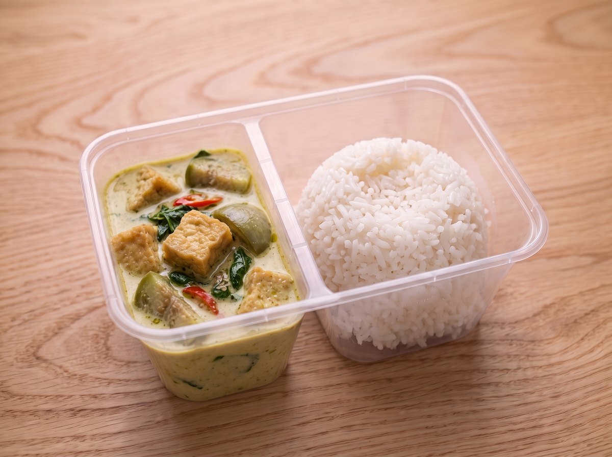 ข้าวแกงเขียวหวานเต้าหู้ ในกล่องข้าวสองช่อง
